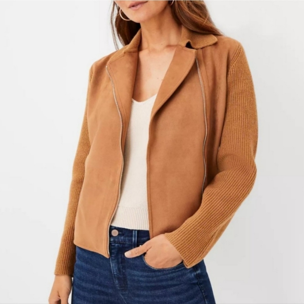 New Ann Taylor Faux Suede Moto Sweater Jacket Small